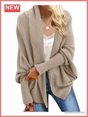 Womens Kimono Batwing Cable Knit Oversized Wrap Cardigan Sweater